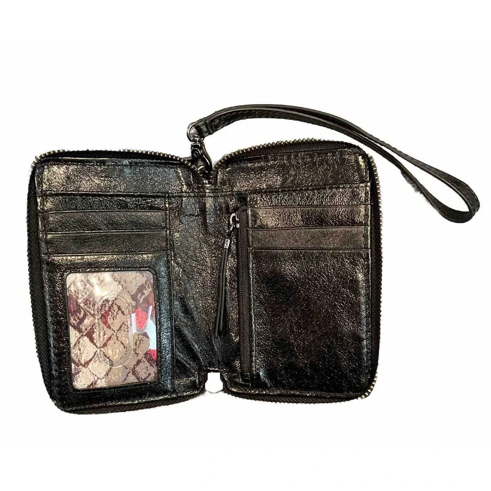 Elliott Lucca Black Leather Wristlet Zip Around Wallet Phone Pocket Woven